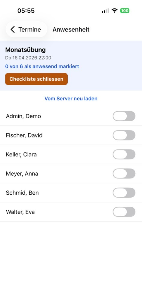 Anwesenheitskontrolle in der App