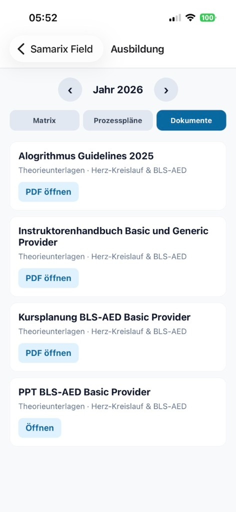 Ausbildungsdokumente in der App