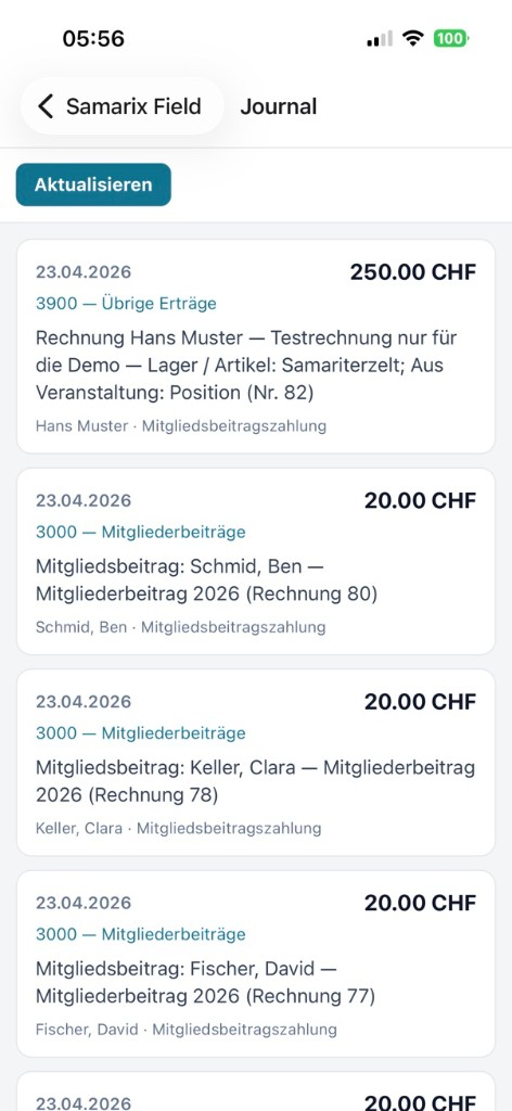 Buchungsjournal in der App