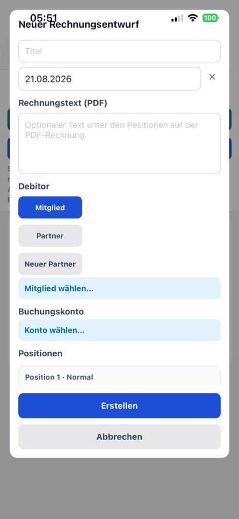 Rechnungsentwurf in der App