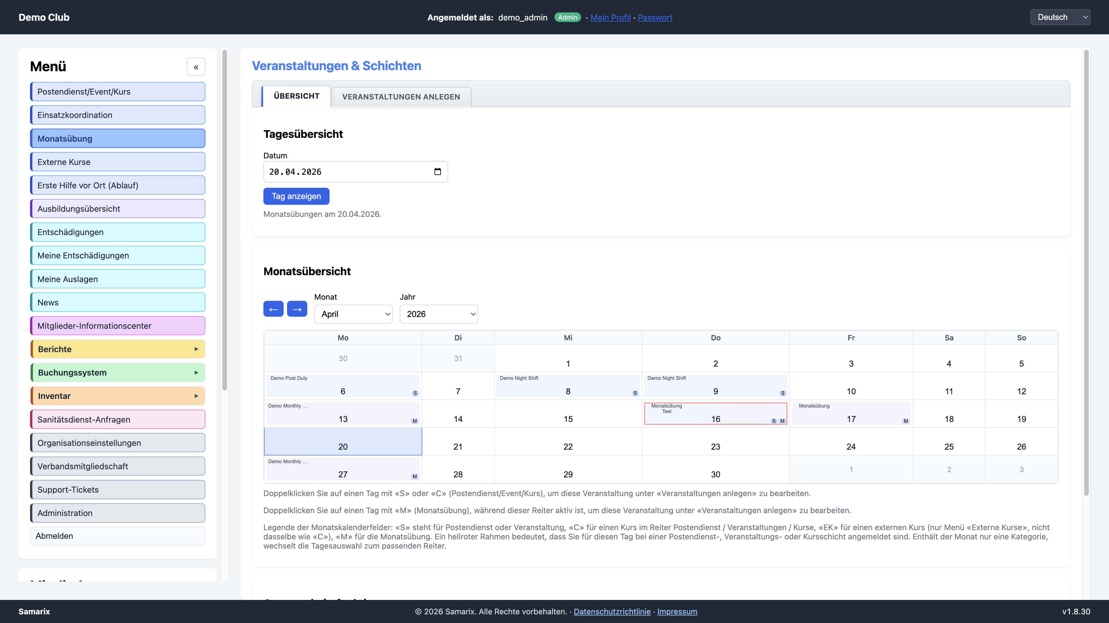 Monatsübung im Dashboard